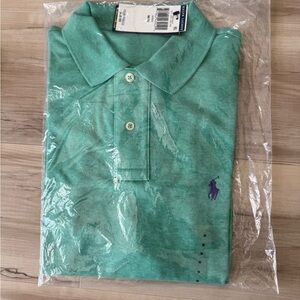 Polo Ralph Lauren Collared Shirt Short Sleeve Size Medium Green with Purple Logo